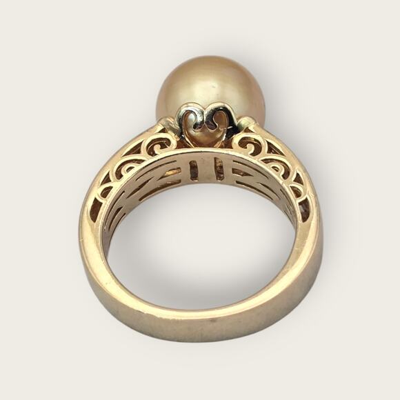 Golden Pearl and Diamond Accent Silver Ring BBJ 925 Size 9 Vintage Jewelry - Picture 4 of 10
